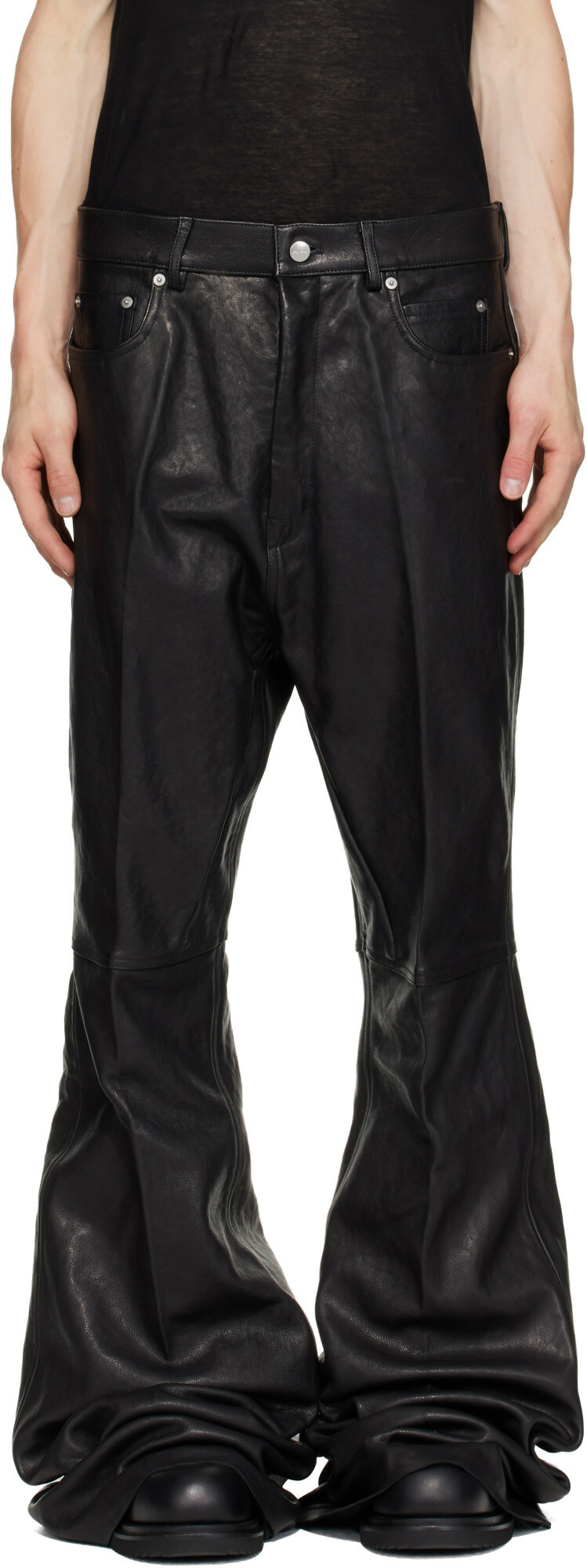Rick Owens Black Tower Bolan Bootcut Leather Pants