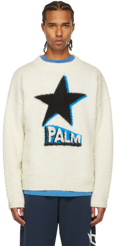 Photo: Palm Angels Off-White Knit Rockstar Sweater