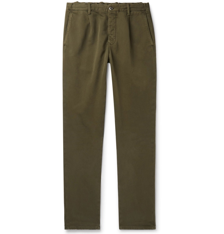 Photo: Incotex - Tapered Garment-Dyed Cotton-Blend Drawstring Trousers - Green