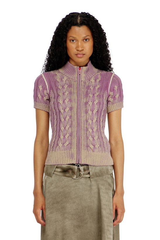 Photo: Diesel Short-sleeve zip cardigan in cable knit - Knitwear Womens in Multicolor
