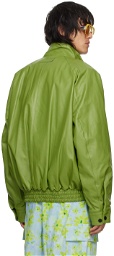 Marni Green Band Collar Leather Jacket