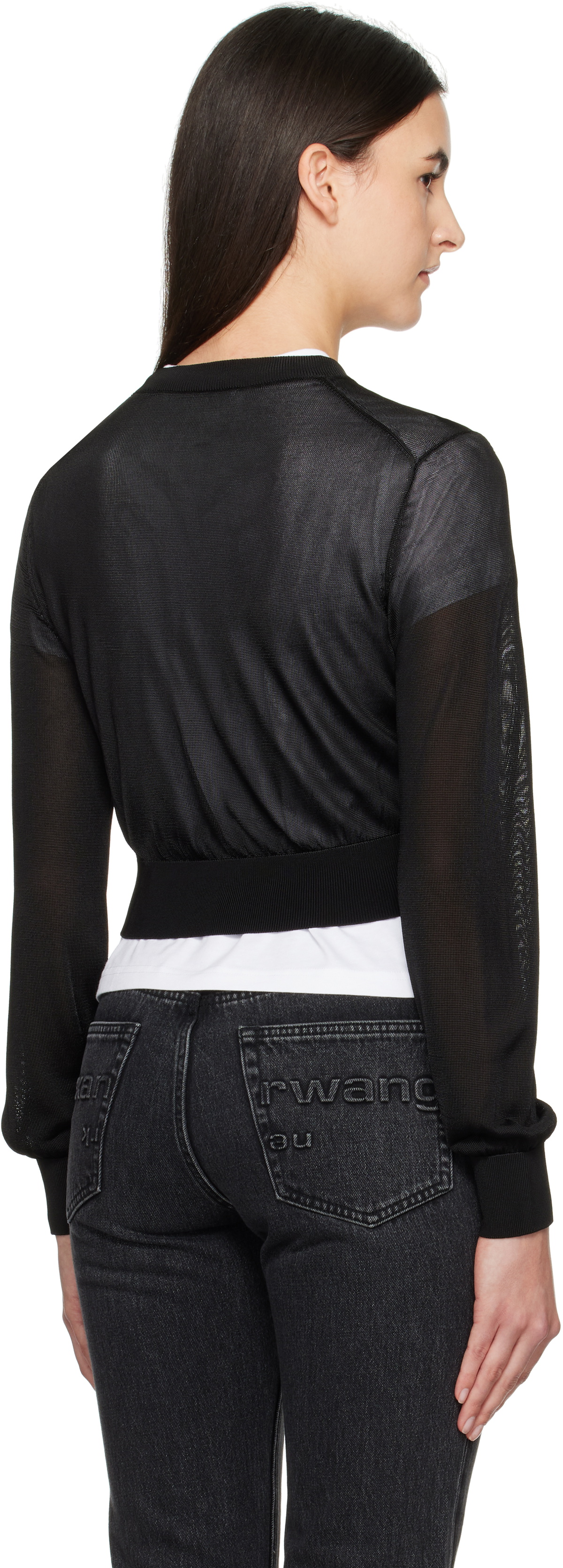 alexanderwang.t Black Logo-Embroidered Cropped Cardigan