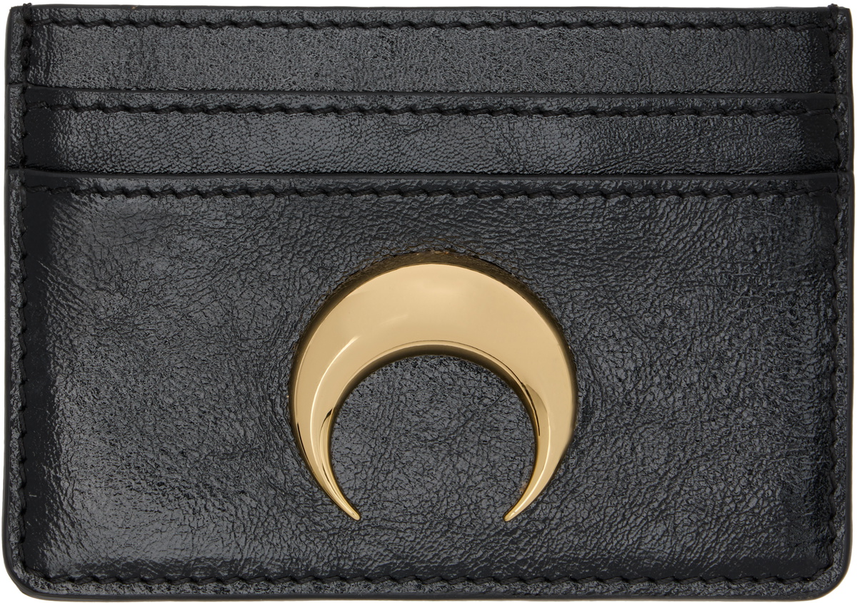 Marine Serre Black Smooth Leather Moon Charm Card Holder