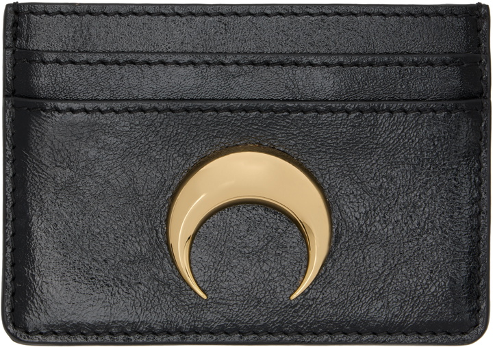 Photo: Marine Serre Black Smooth Leather Moon Charm Card Holder