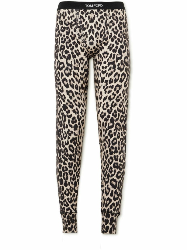 Photo: TOM FORD - Leopard-Print Grosgrain-Trimmed Stretch-Cotton Jersey Long Johns - Animal print