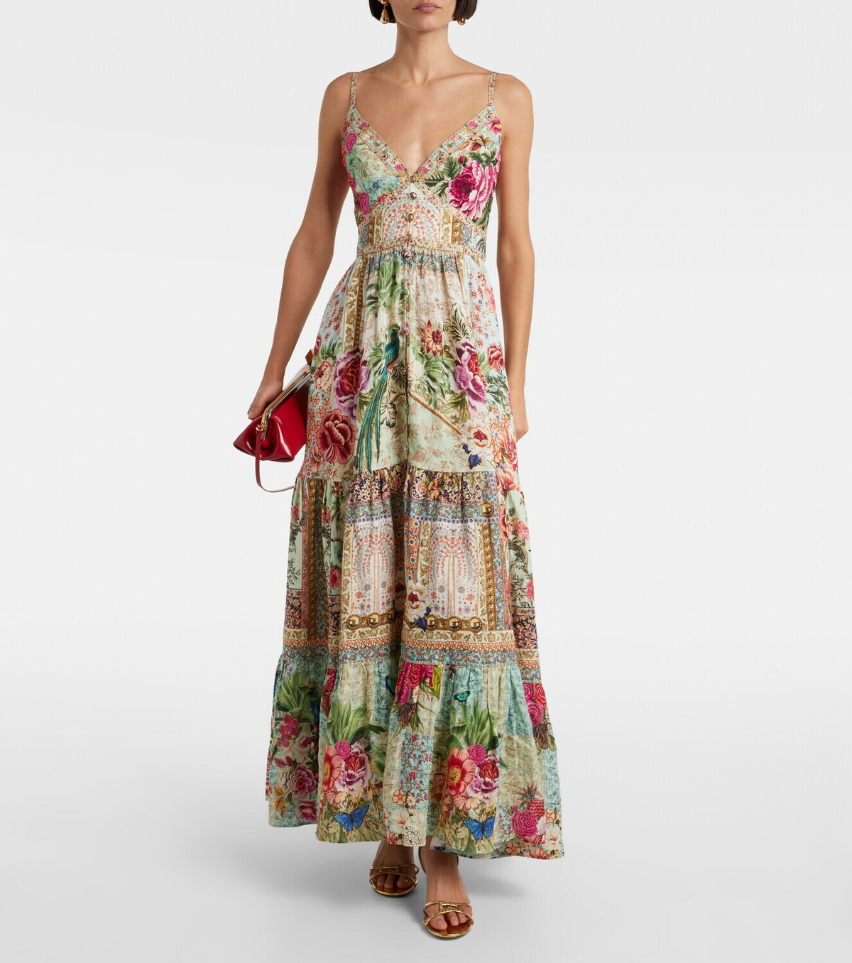 Camilla Embellished floral linen maxi dress