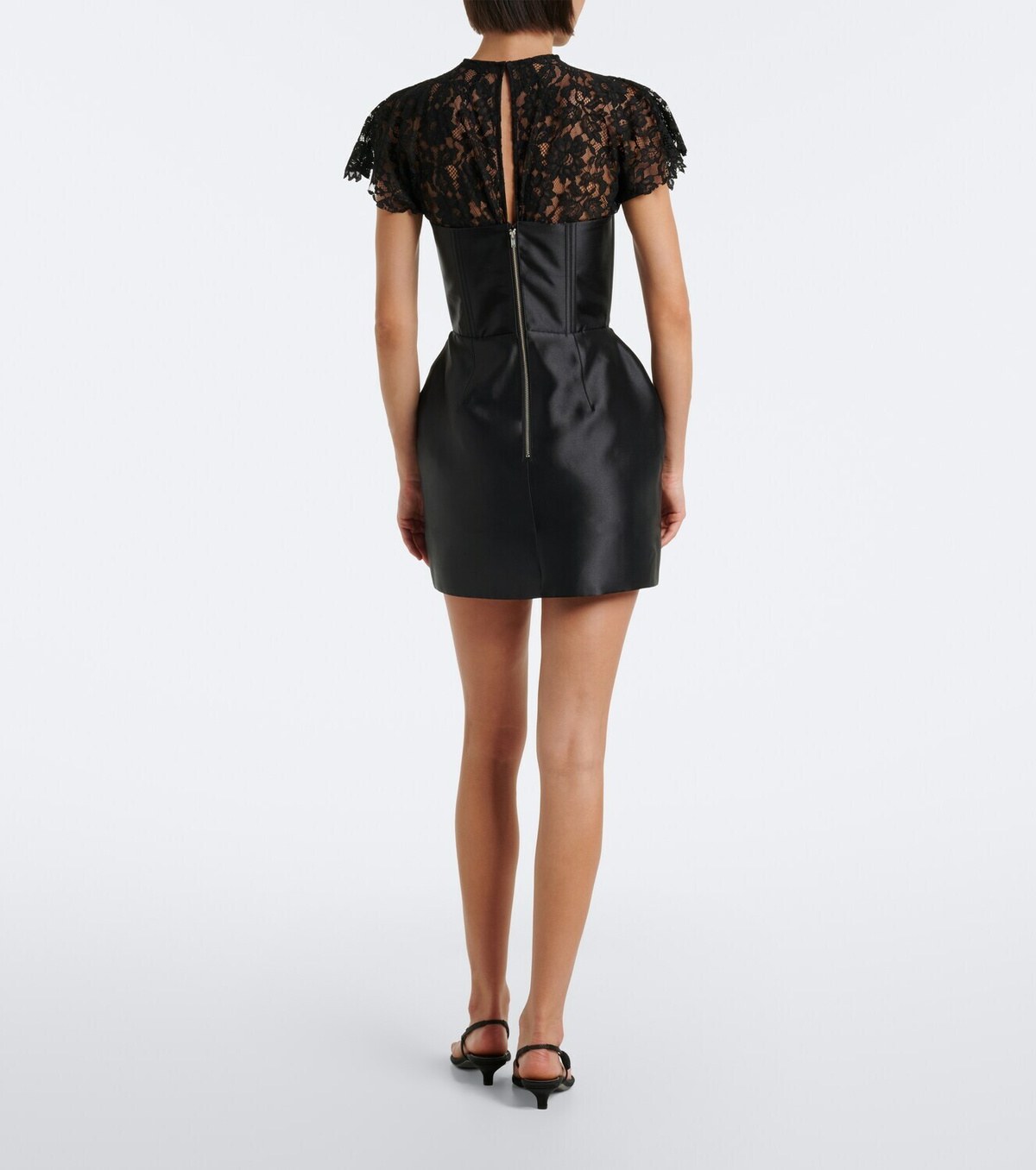 De La Vali Catalina satin and lace bustier minidress