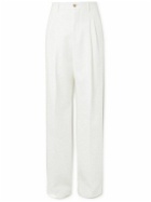 UMIT BENAN B - Wide-Leg Pleated Cotton-Twill Trousers - White