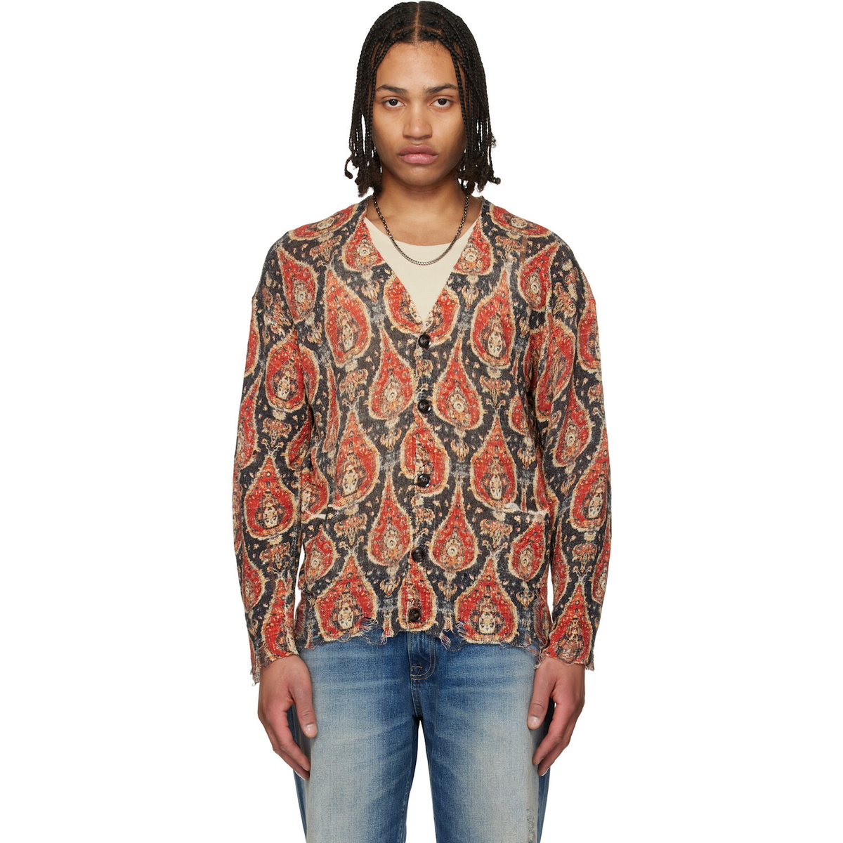 R13 Black & Orange Printed Boyfriend Cardigan