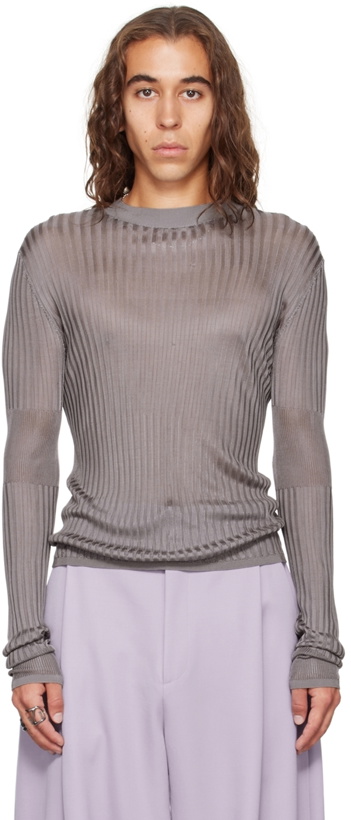 Photo: AARON ESH SSENSE Exclusive Gray Semi-Sheer Long Sleeve T-shirt