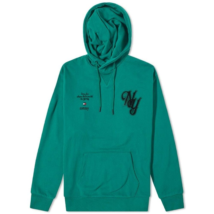 Photo: Tommy Jeans Men's NY Embroided Hoody in Darkened Emerald