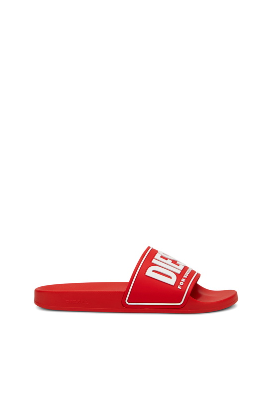 Photo: Diesel Sa-Mayemi-Pool slides with 3D logo - Slides Mens in Red