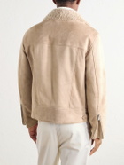 Brunello Cucinelli - Shearling-Trimmed Suede Leather Biker Jacket - Neutrals