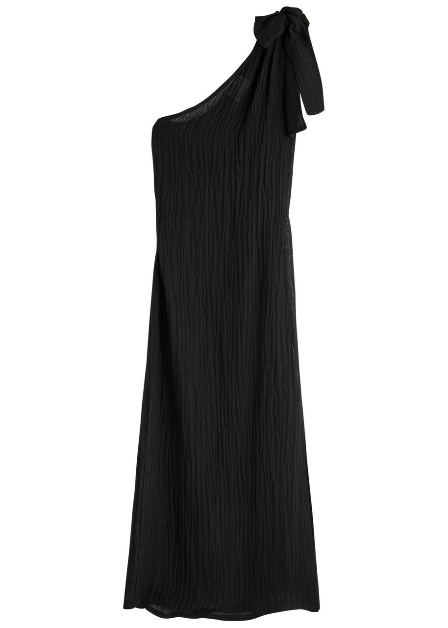 Lisa Marie Fernandez One Shoulder Fine-knit Maxi Sarong Dress Black