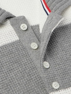 Thom Browne - Logo-Appliquéd Striped Waffle-Knit Cotton Polo Shirt - Gray