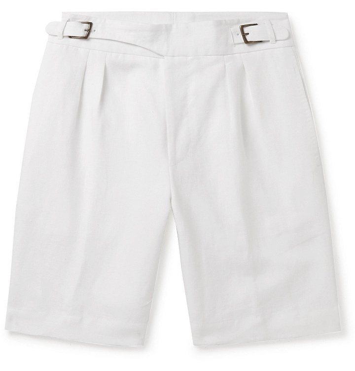 Photo: Anderson & Sheppard - Pleated Linen Shorts - White