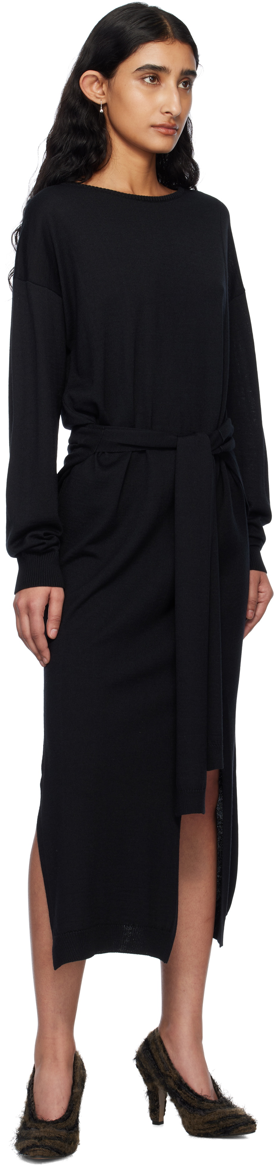 LEMAIRE Black Trompe L'Oeil Maxi Dress