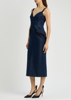 Huishan Zhang Rosalia Embellished Chambray Midi Dress Dark Blue