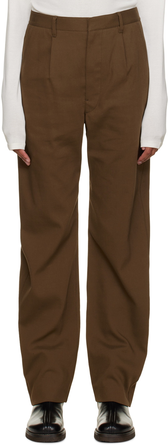 Brown Pleated Trousers by LEMAIRE on Sale