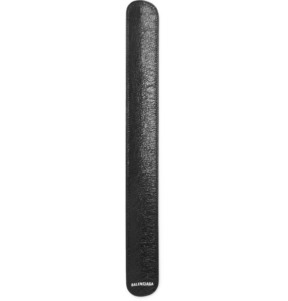 Balenciaga - Logo-Print Textured-Leather Snap Bracelet - Men - Black