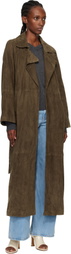 Nour Hammour Green Althea Belted Suede Coat