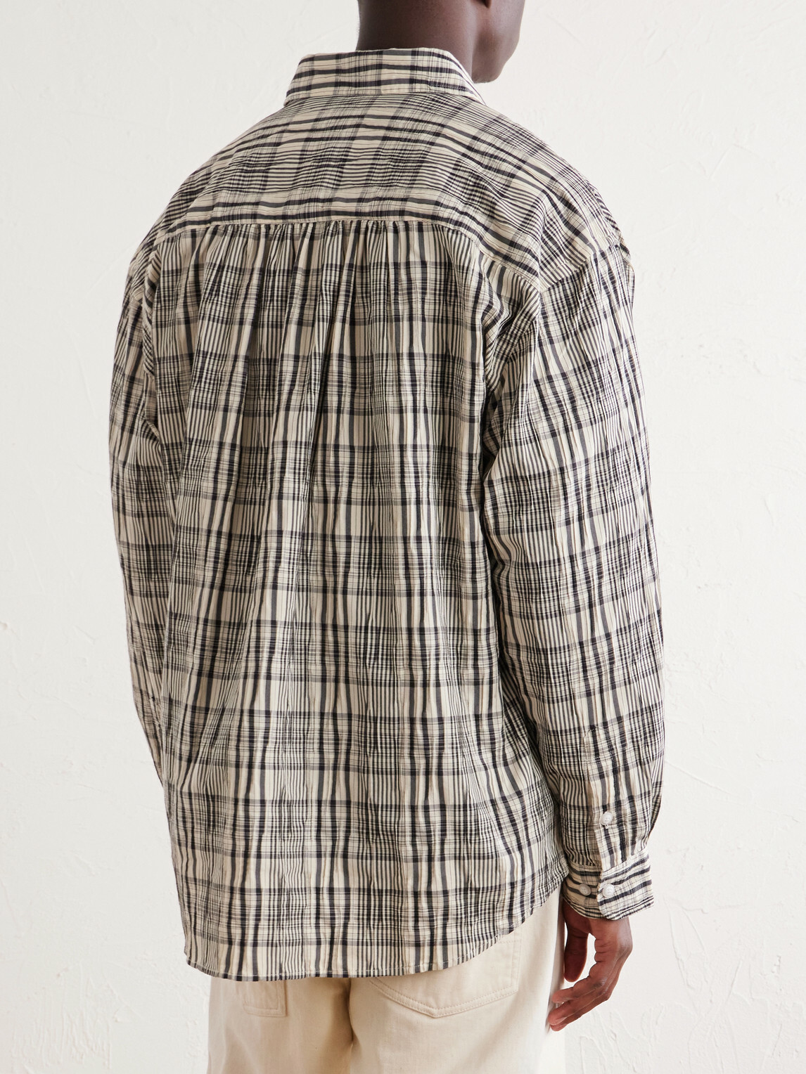 FrizmWORKS - Striped Crinkled Cotton-Blend Shirt - Gray