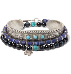 Peyote Bird - Set of Three Sterling Silver, Turquoise, Tiger's Eye and Lapis Heishi Bracelets - Blue