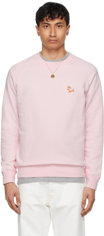 Photo: Maison Kitsuné Pink Chillax Fox Patch Classic Sweatshirt