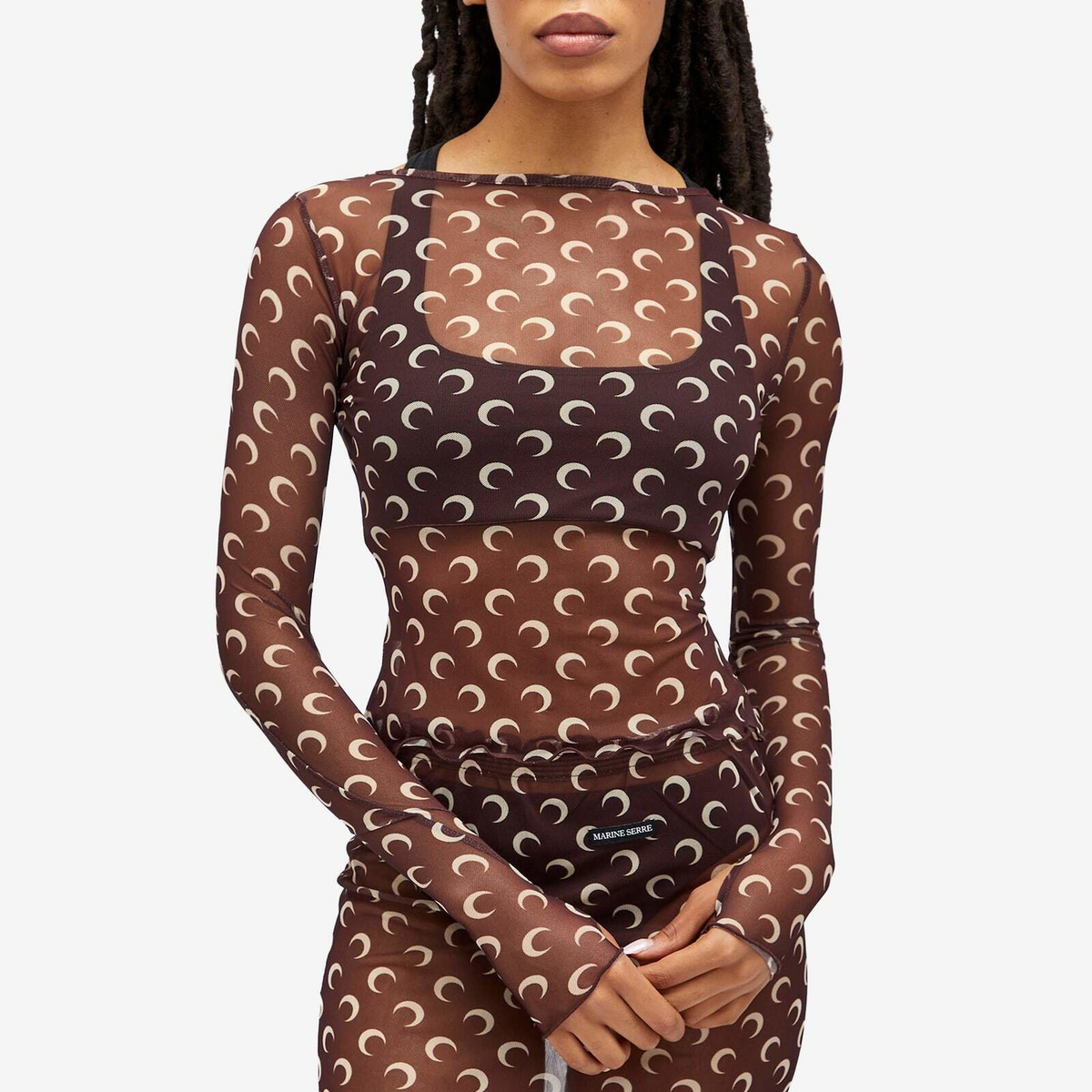 Marine Serre Women's Moon Printed Mesh Second Skin Cropped