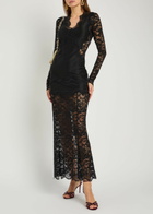 Rabanne V-neck Lace and Jersey Maxi Dress Black