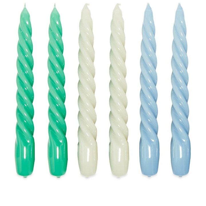 Photo: HAY Spiral Candles - Set Of 6 in Green/Light Blue/Light Grey