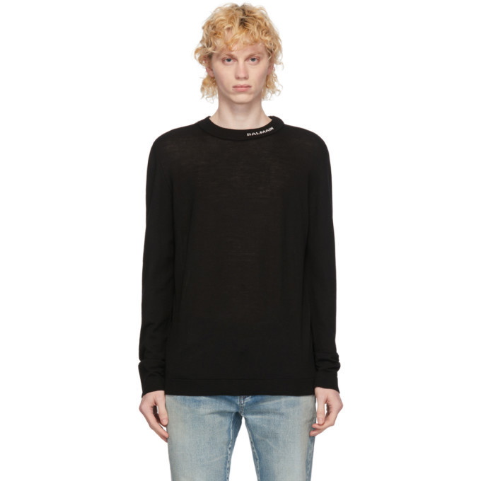 Photo: Balmain Black Wool Logo Crewneck Pullover