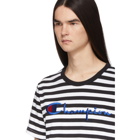 Champion Reverse Weave Black and White Striped Script Logo T-Shirt