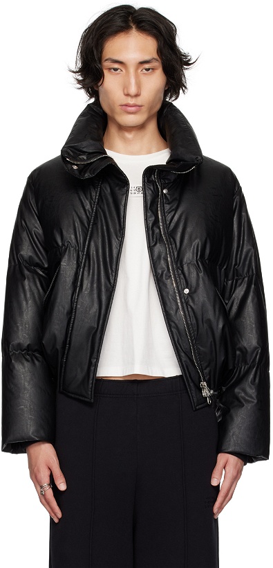 Photo: MM6 Maison Margiela Black Quilted Faux-Leather Down Jacket