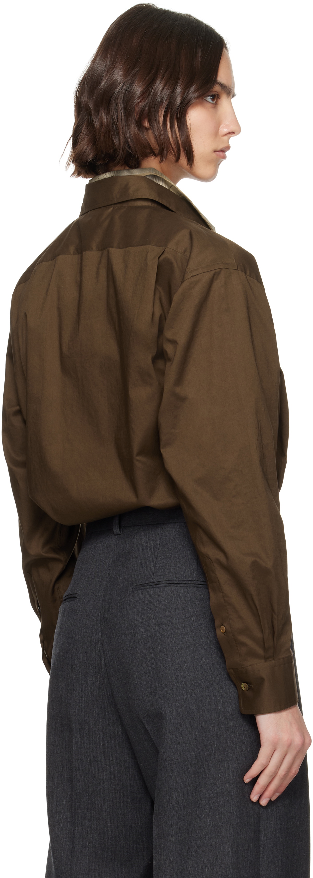 AURALEE Brown Washed Finx Typewriter Button Down Shirt