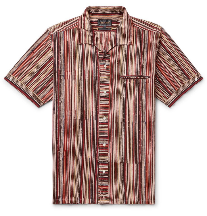 Photo: Beams Plus - Camp-Collar Striped Cotton Shirt - Red