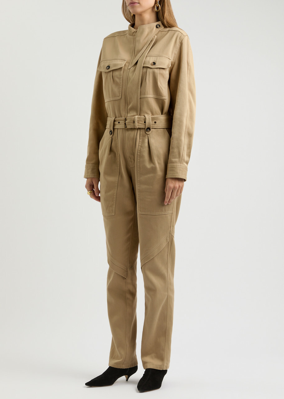 Isabel Marant Jelica Belted Cotton Jumpsuit Beige