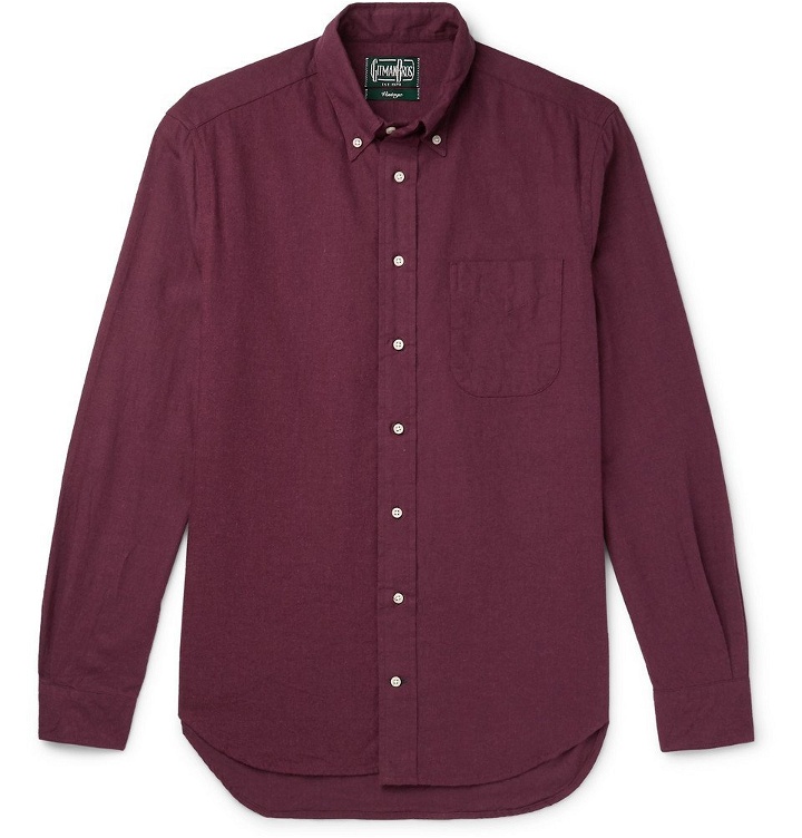 Photo: Gitman Vintage - Button-Down Collar Brushed Cotton-Flannel Shirt - Burgundy