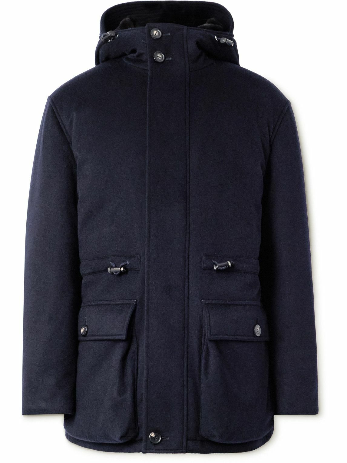 Loro Piana - Damiano Shearling-Lined Padded Storm System® Cashmere-Felt Hooded Jacket - Blue