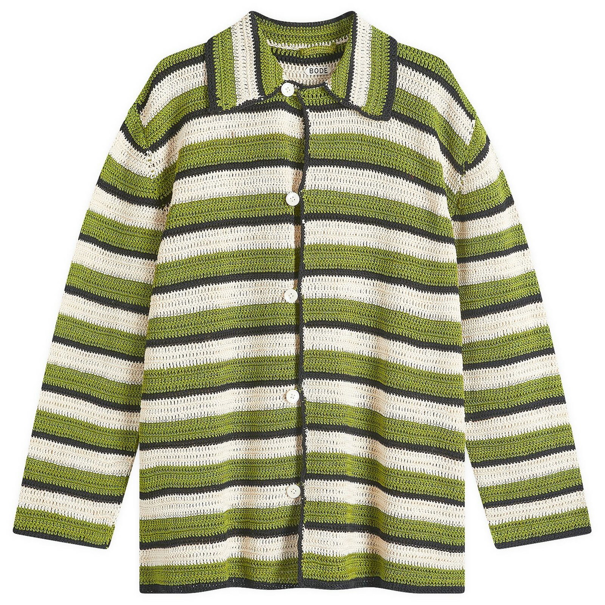 BODE Men's Weedy Crochet Shirt in Green Multi Bode BODE Men's Weedy Crochet Shirt in Green Multi Bode