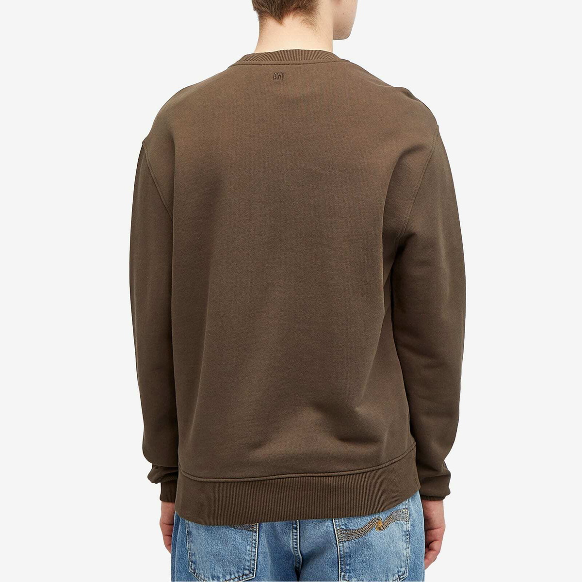 AMI Paris Men's Small A Heart Crew Sweat in Dark Coffee