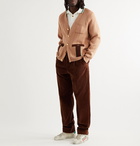 GUCCI - Horsebit Suede and Webbing-Trimmed Wool-Blend Cardigan - Brown