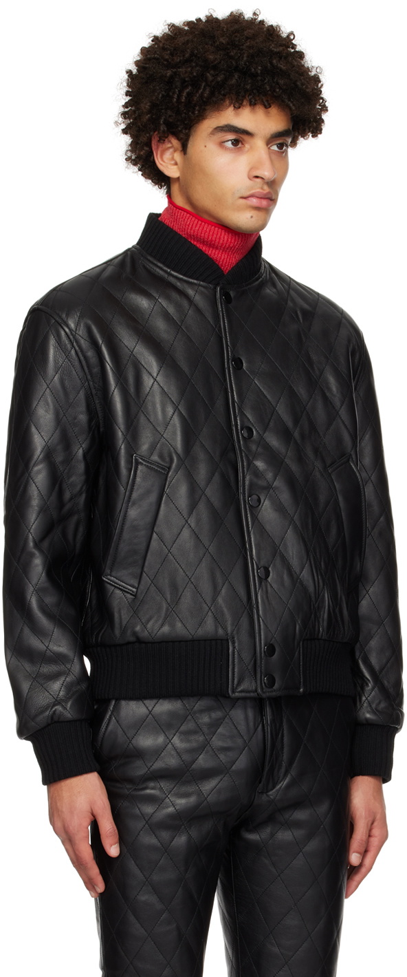 Ernest W. Baker Black Quilted Leather Bomber Jacket Ernest W. Baker