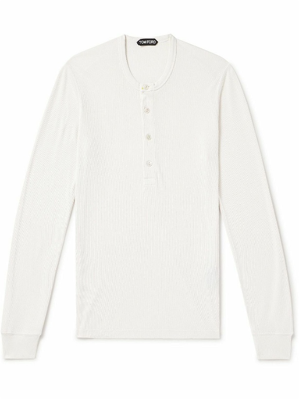Photo: TOM FORD - Slim-Fit Ribbed Stretch Lyocell and Cotton-Blend Henley T-Shirt - White