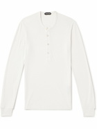 TOM FORD - Slim-Fit Ribbed Stretch Lyocell and Cotton-Blend Henley T-Shirt - White