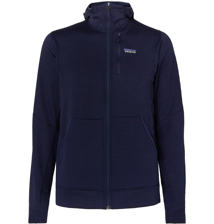 Photo: Patagonia - R1 Textured Jersey Hooded Base Layer - Navy