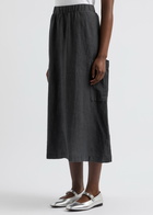 Eileen Fisher Linen Midi Cargo Skirt Dark Grey