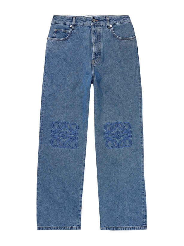 Photo: LOEWE - Anagram Wide-Leg Logo-Embroidered Jeans - Blue