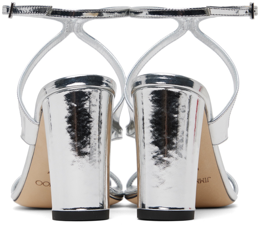【関税込み】Jimmy Choo シルバー Azie 85 ヒールサンダル Jimmy Choo Azie 85 Metallic Leather Sandals Silver Jimmy Choo