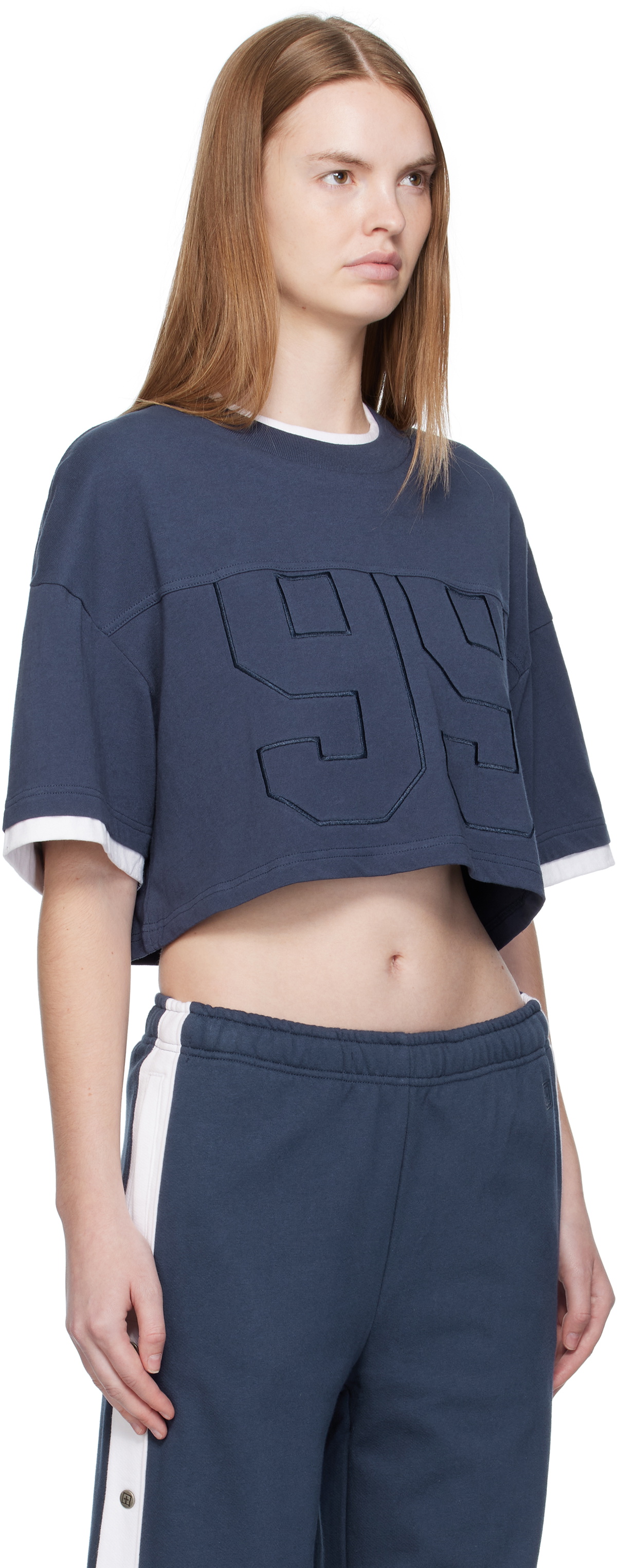 Ksubi Navy '99' Boyfriend Cropped T-shirt